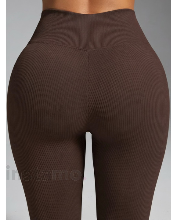 Tmavě hnědé vroubkované push-up legíny-324638-20
