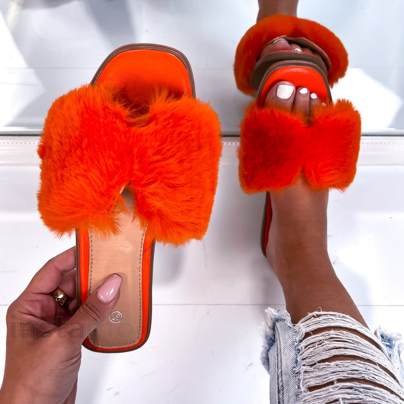 Oranžové kožešinové pantofle-268599-314
