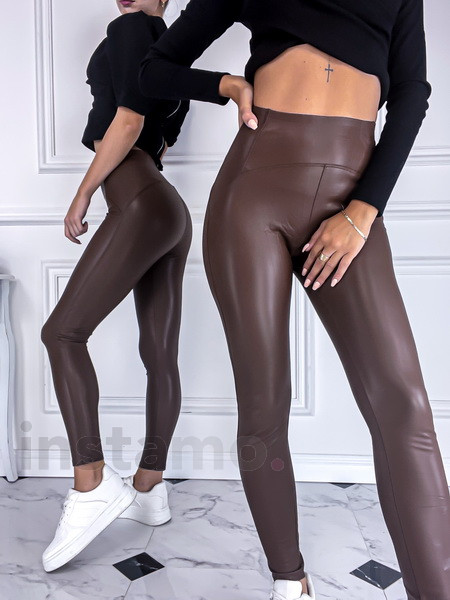 Hnědé voskované legíny-254958-35