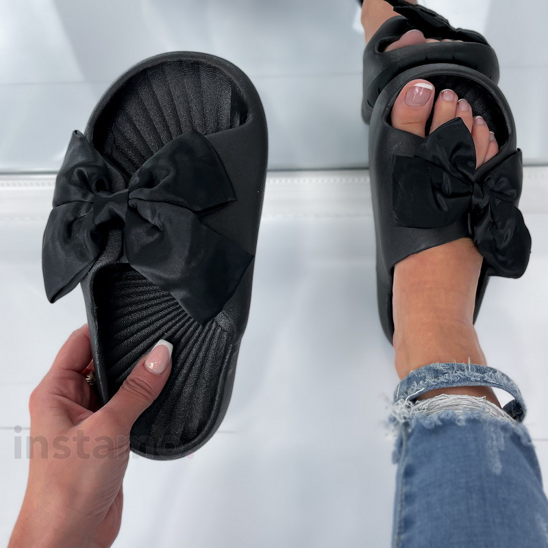 Černé pantofle s mašlí-300083-35