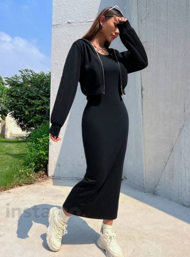 Černý komplet šaty-mikina-296016-33