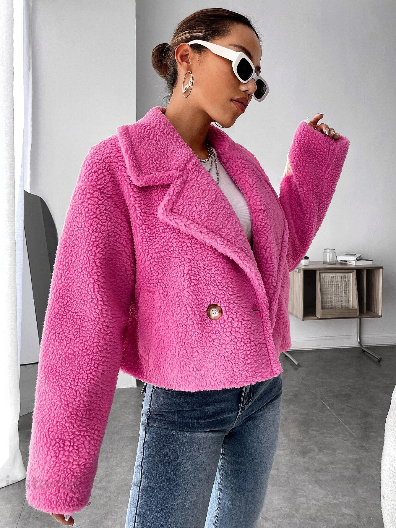 Krátký růžový teddy kabátek-276743-32