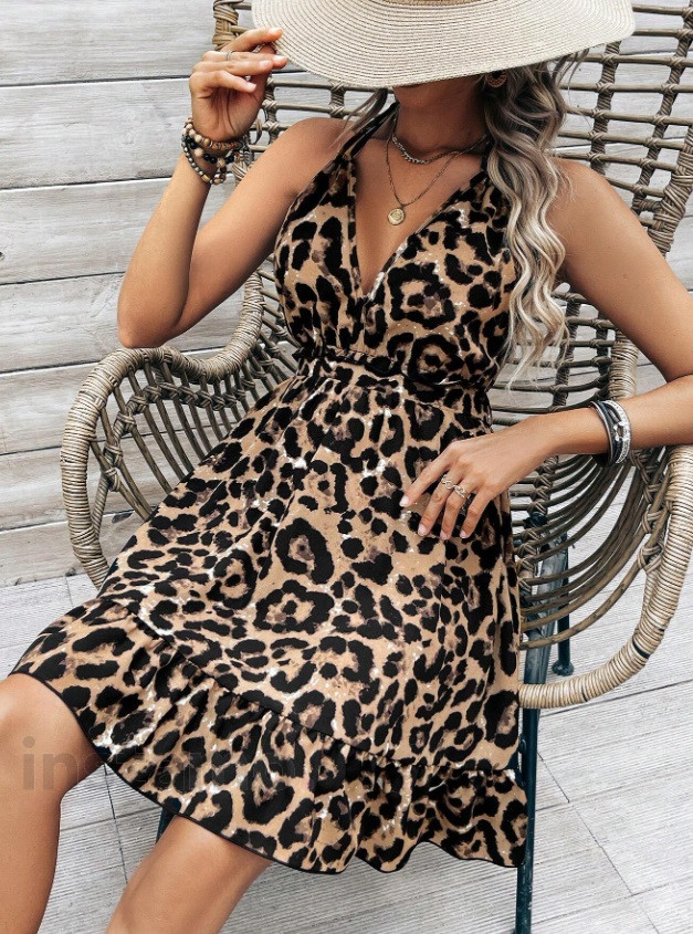 Krátké leopardí šaty na vázání-305400-34