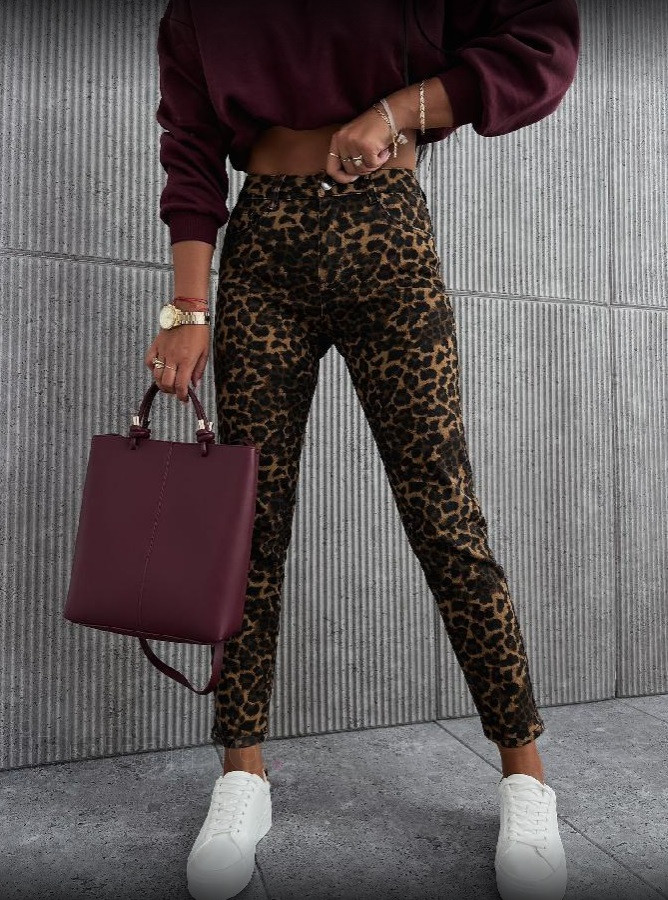 Hnědé džíny s leopardím vzorem-311558-38