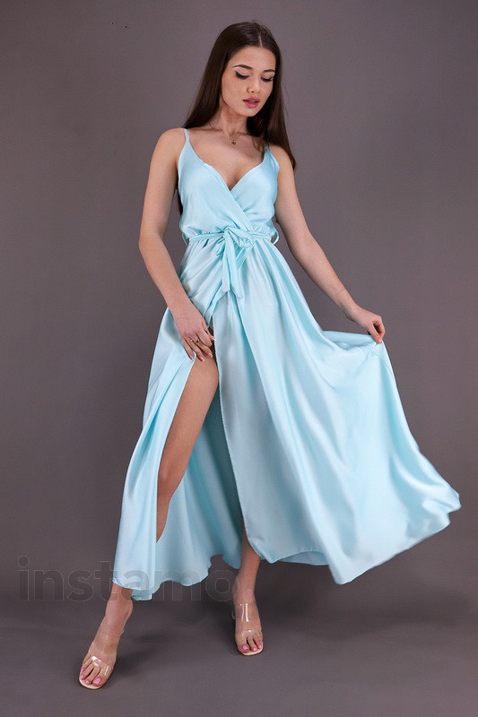 Světle modré dlouhé saténové šaty-264932-32