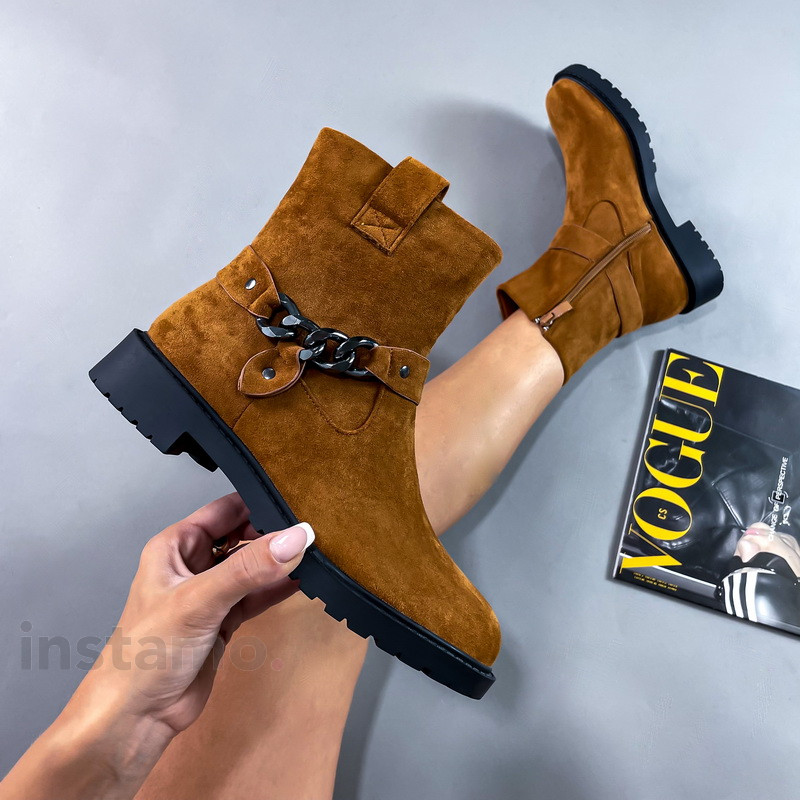 Hnědé semišové kotníkové boty-273154-32