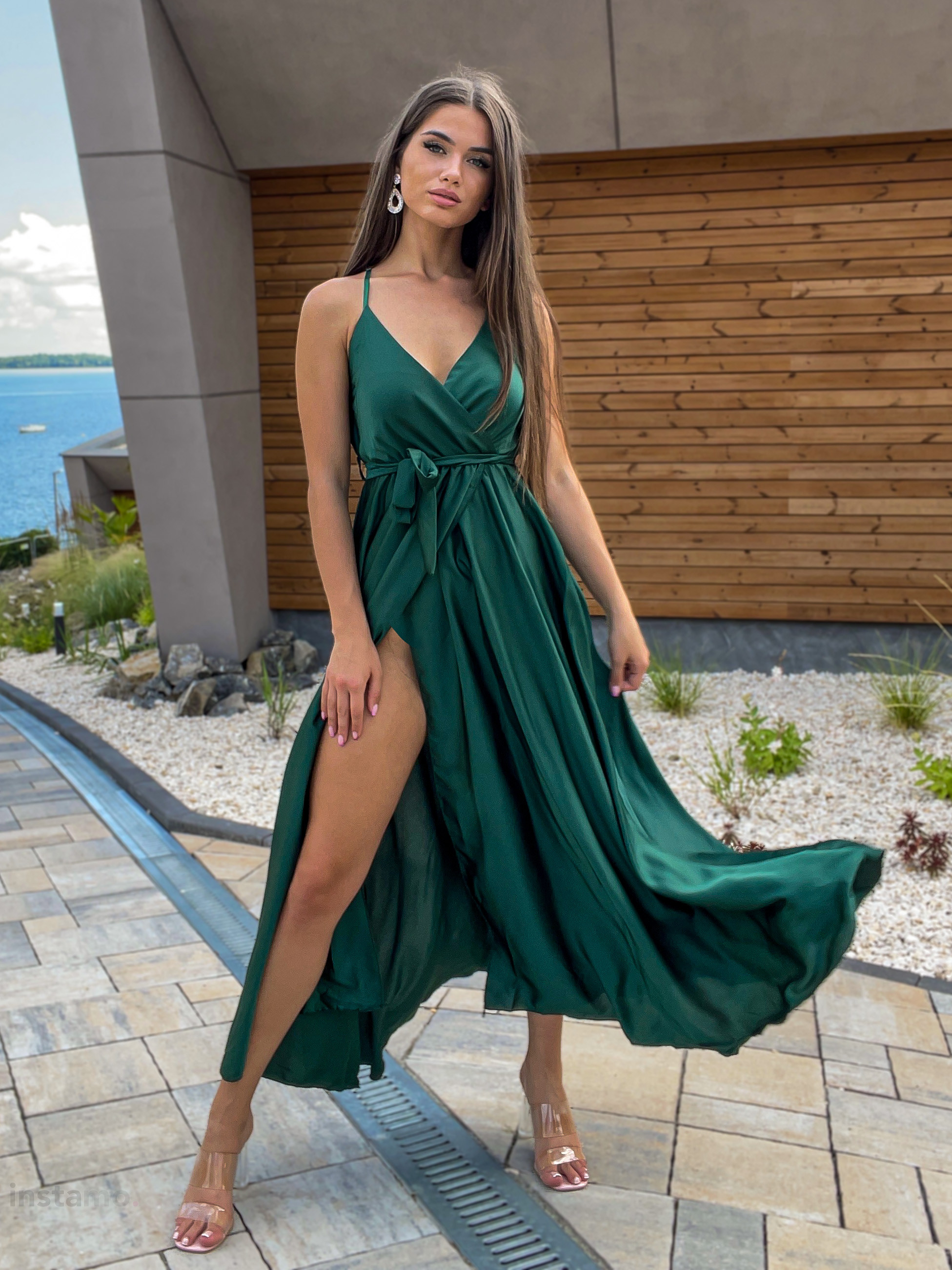 Zelené saténové dlouhé šaty-246744-312