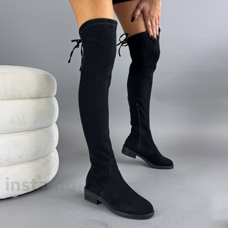 Černe semišové vysoké kozačky-323447-37