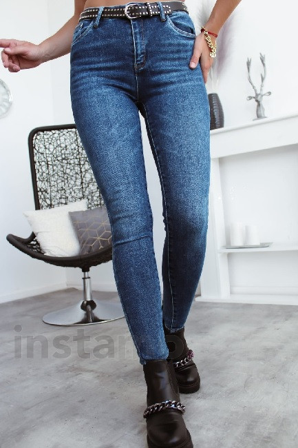 Modré elastické džíny s páskem-260020-31