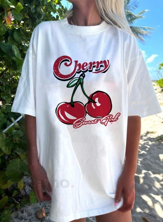 Bílé tričko oversize CHERRY-307711-34