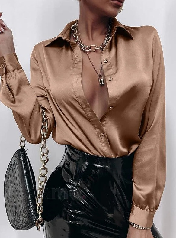 Hnědá saténová halenka-279738-37