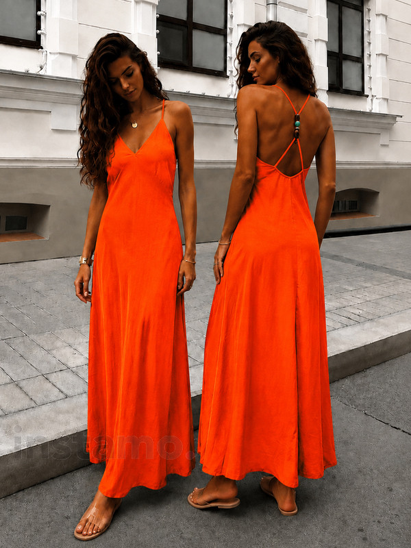 Oranžové dlouhé šaty na ramínka-329530-39