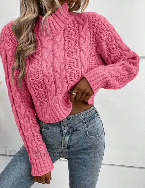 Růžový krátký pletený svetr-297271-33