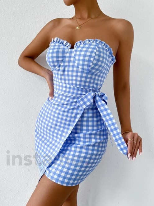 Modré kostkované krátké šaty-271207-32