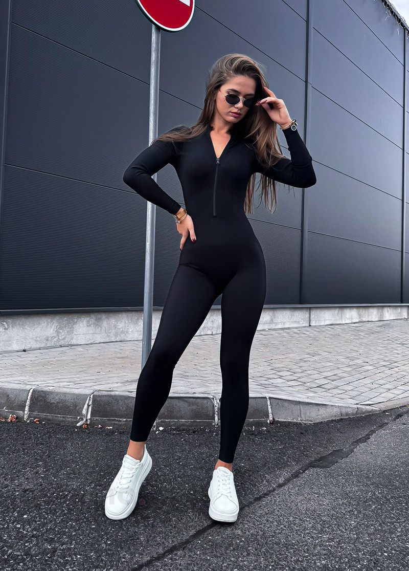 Černý vroubkovaný overal-323347-36