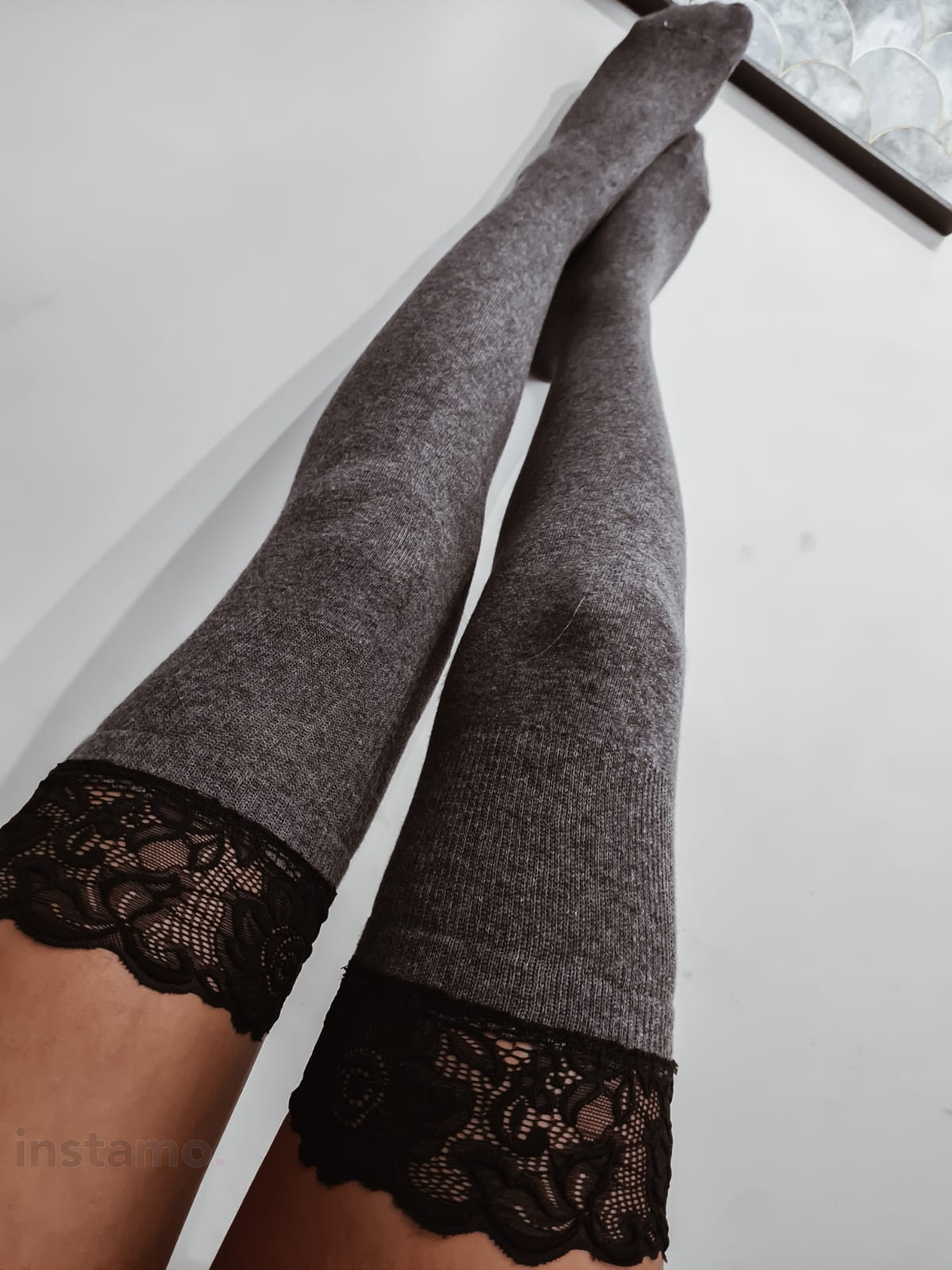 Tmavě šedé nadkolenky s krajkou-255471-31