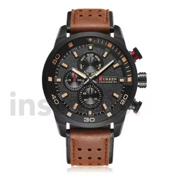 Pánské hodinky s koženým řemínkem hnědé-317064-38