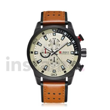 Pánské hodinky s koženým řemínkem hnědé-317063-37