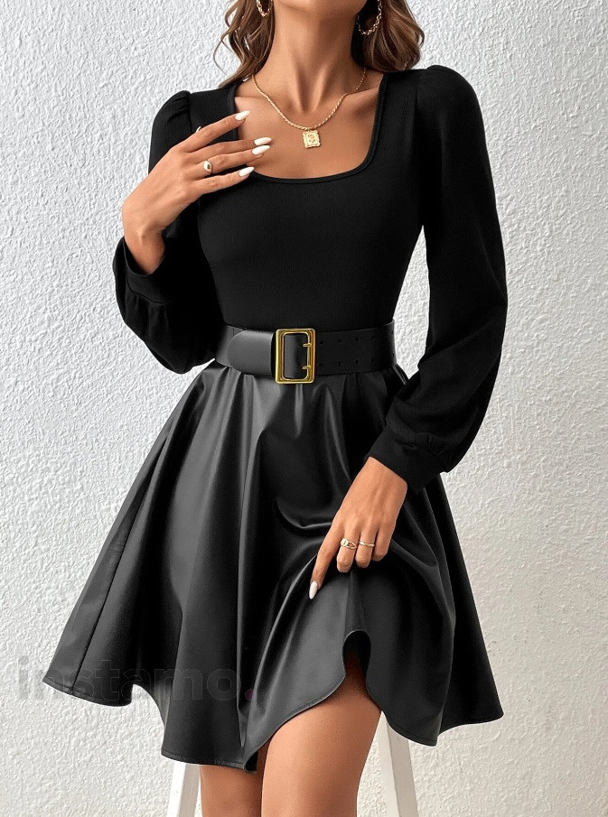 Černé šaty s koženkovou sukní-297300-32