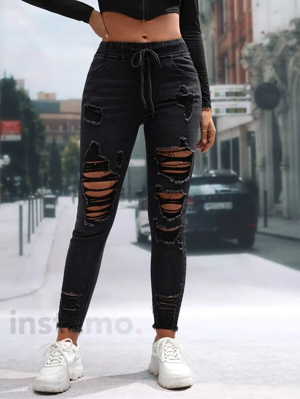 Černé potrhané džíny na gumičku-280784-35
