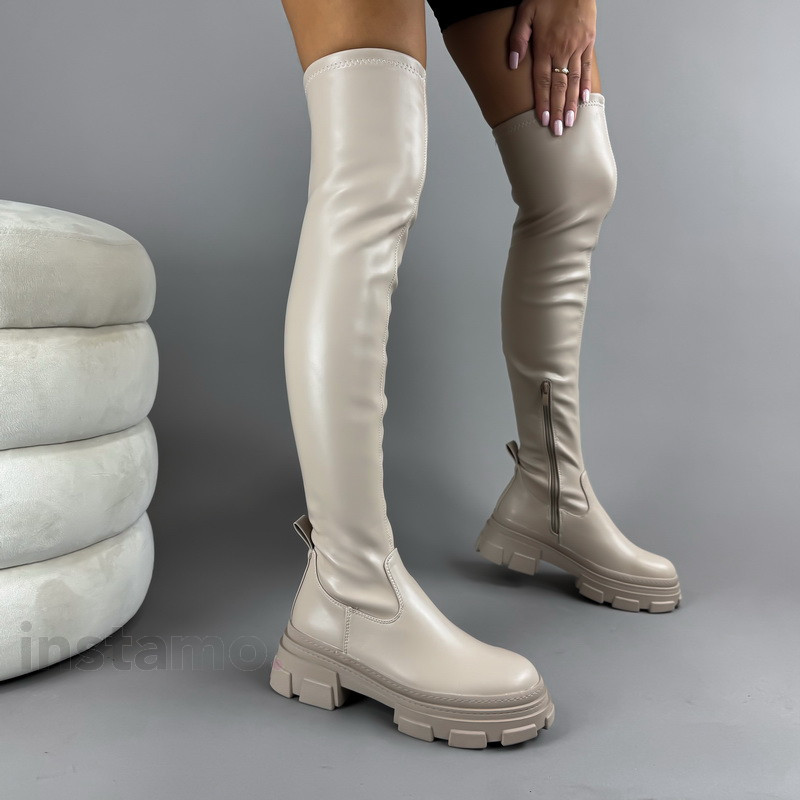 Béžové vysoké kozačky-310306-311