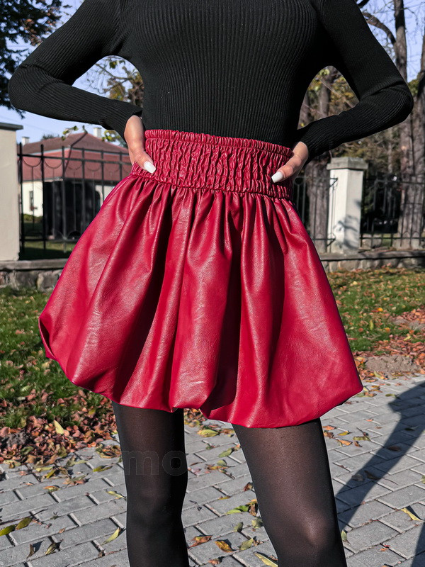 Vínová koženková PUFFY sukně-312170-33
