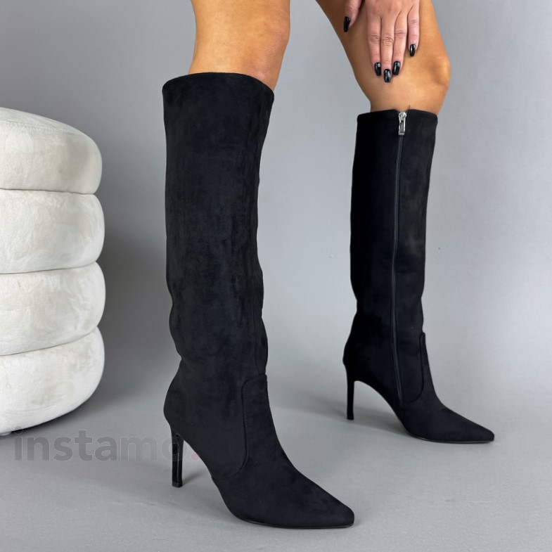 Černé semišové vysoké kozačky-323607-38