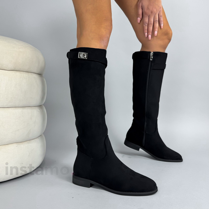 Černé semišové vysoké kozačky-324242-33