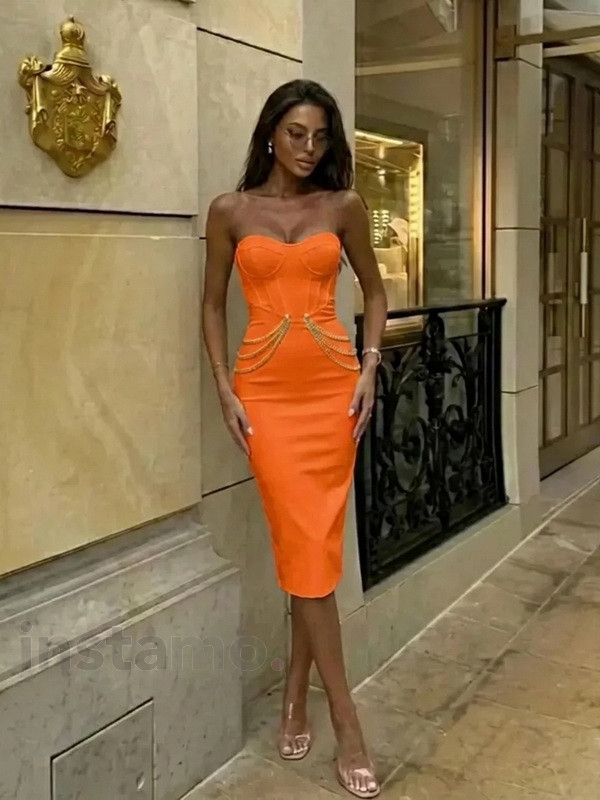 Oranžové bandážové šaty AMIRA-328017-31