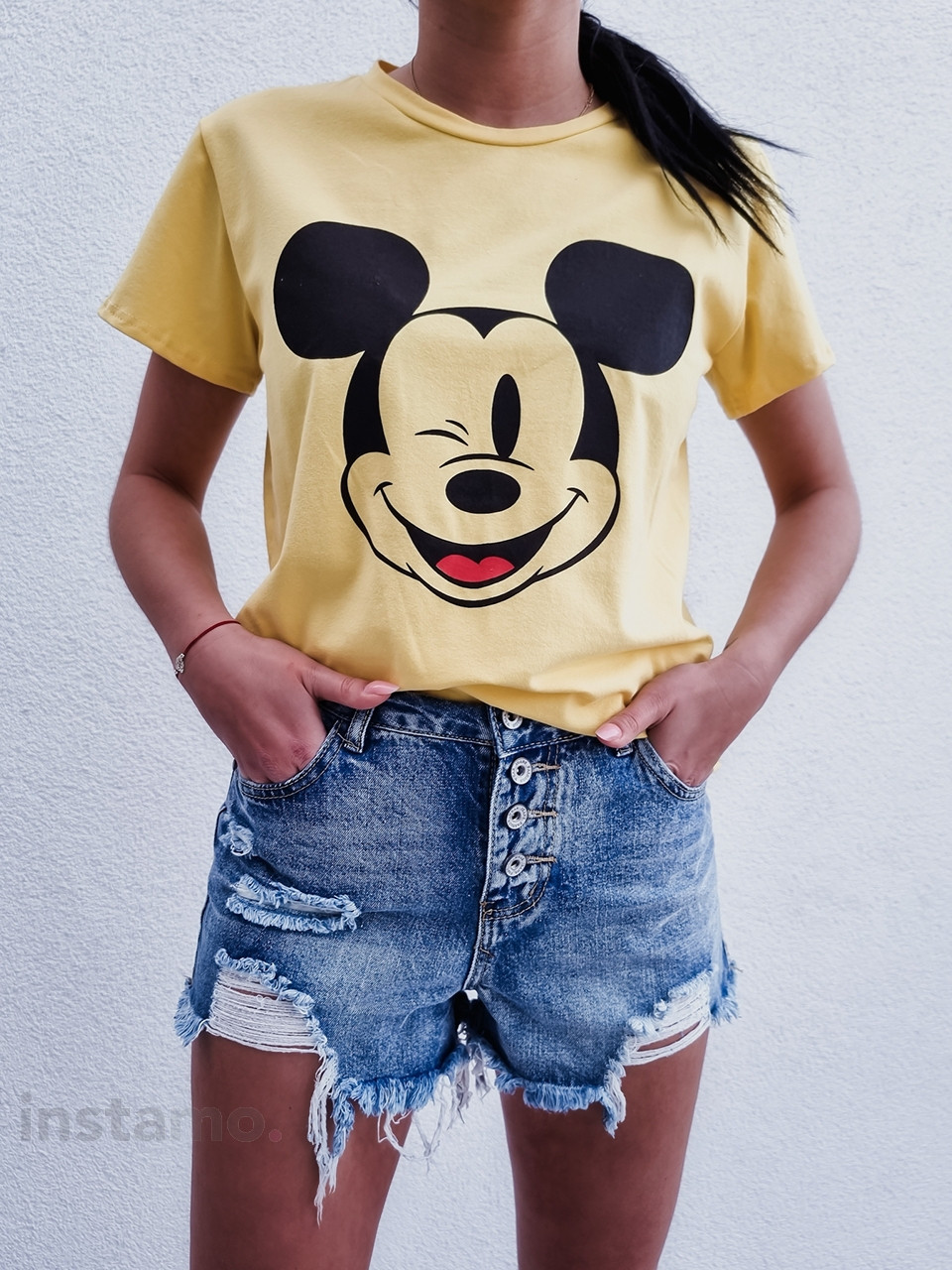 Žluté bavlněné tričko Mickey-238668-32