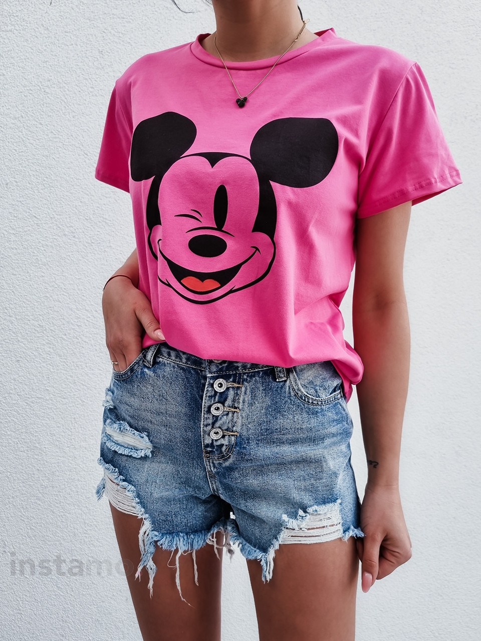Růžové bavlněné tričko Mickey-238290-31