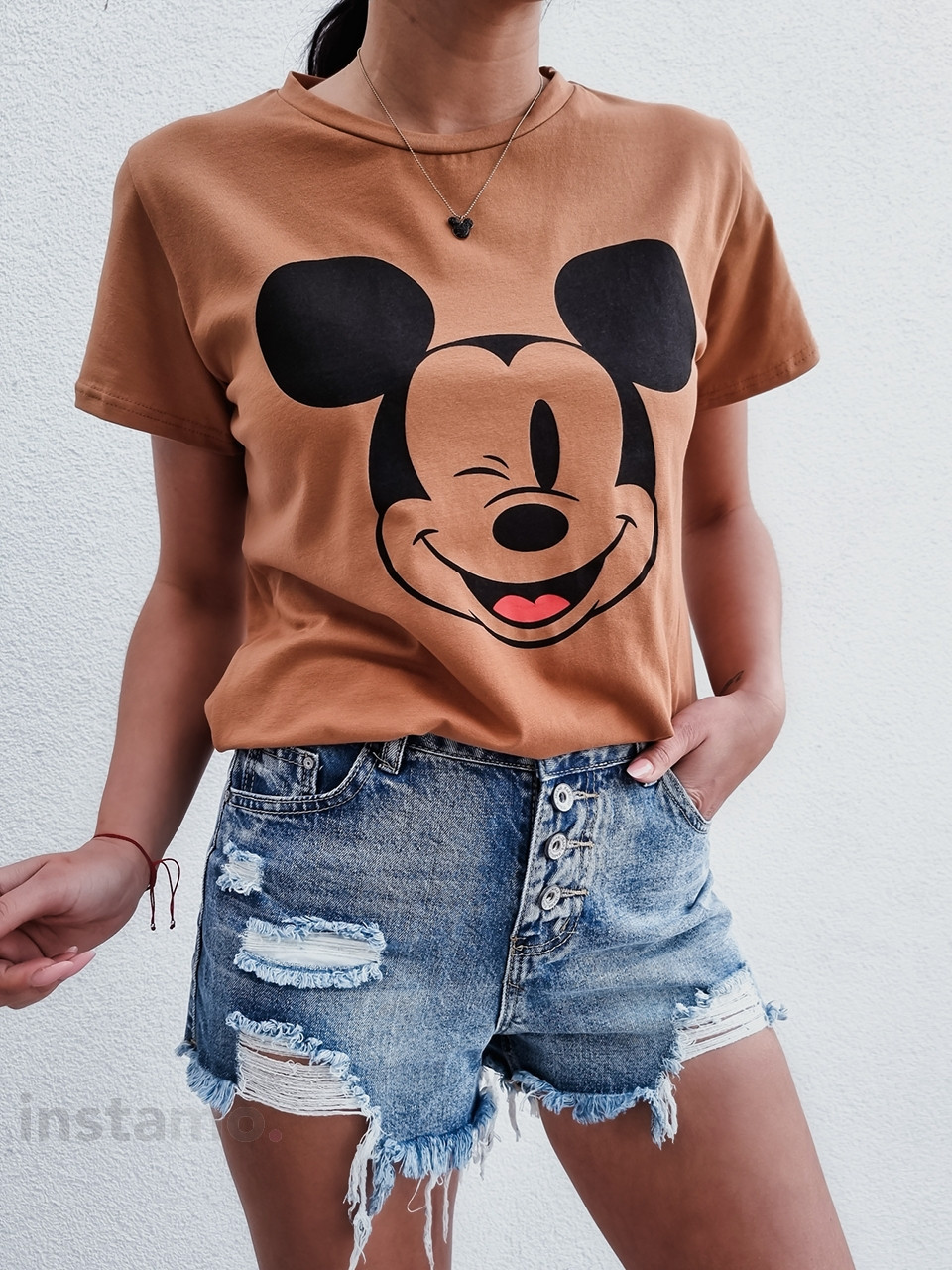 Hnědé bavlněné tričko Mickey-238671-33