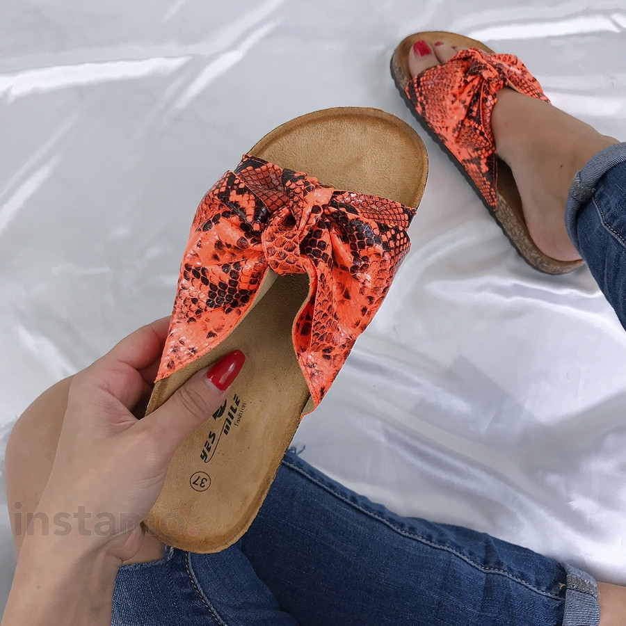 Oranžové pantofle s hadím vzorem-181757-32