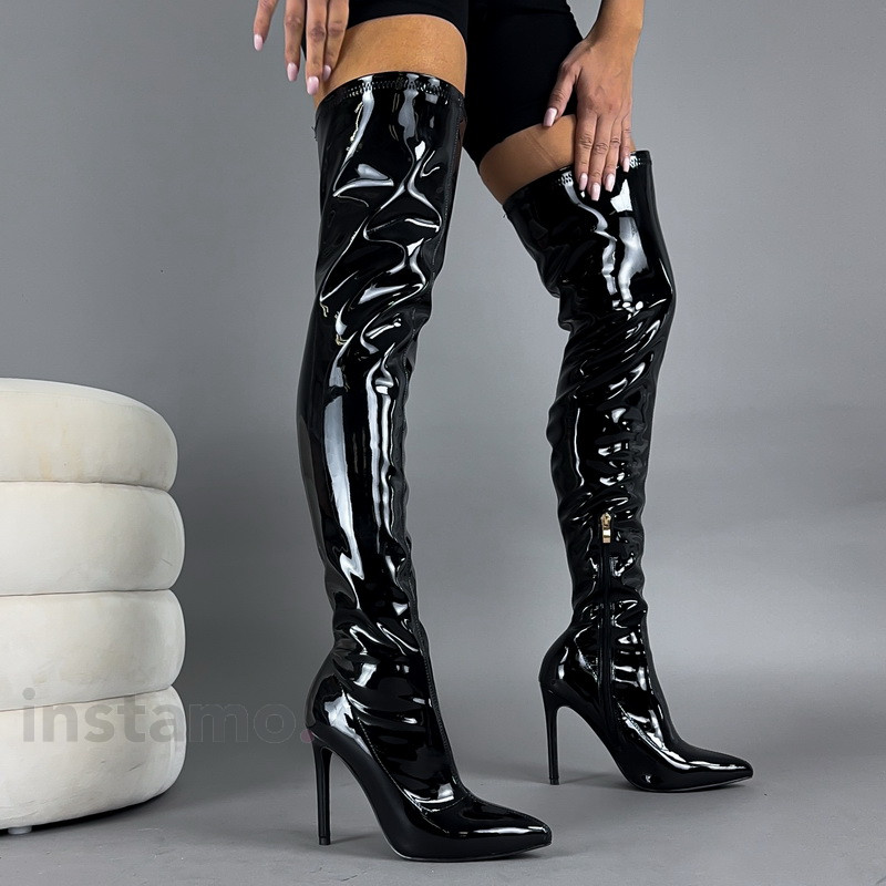 Černé lakované vysoké kozačky-323392-36