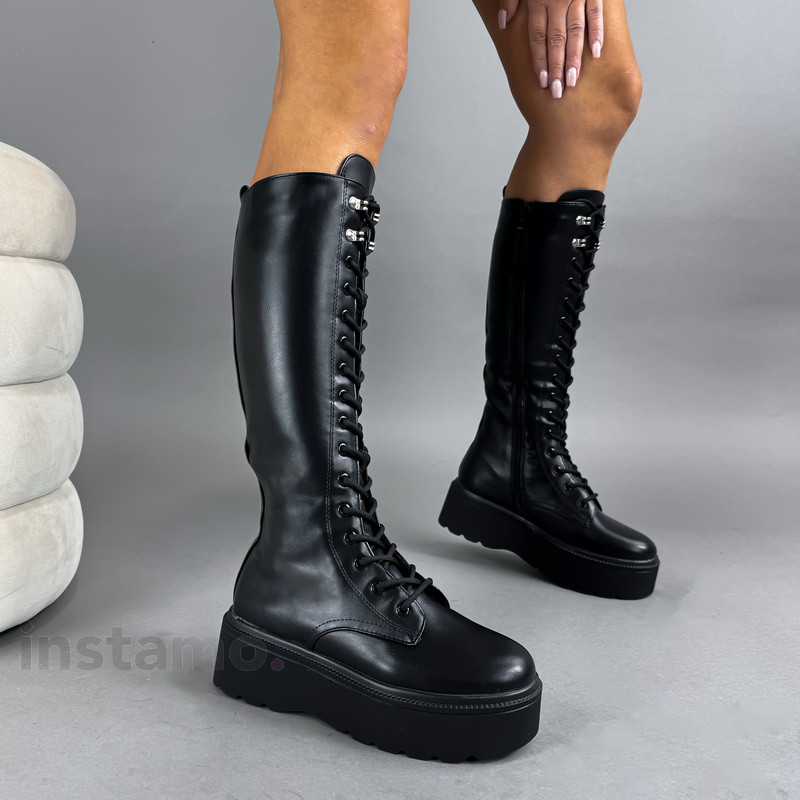 Černé vysoké kozačky na šněrování-323408-33