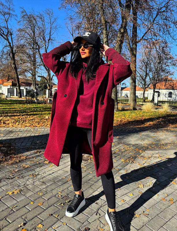 Vínový trendy kabát-323432-38