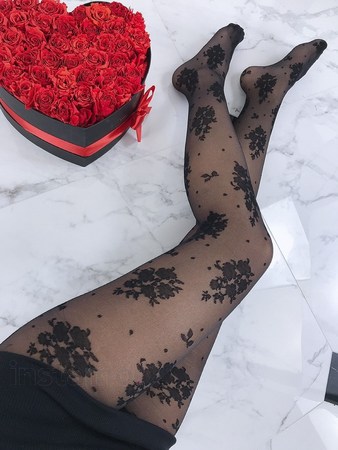 Dámské černé vzorované punčošky-182114-31