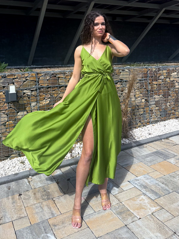 Dlouhé saténové šaty MATCHA-307449-38