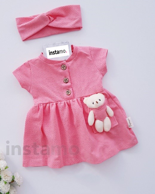 Růžové letní šaty s medvídkem a čelenkou-269559-33