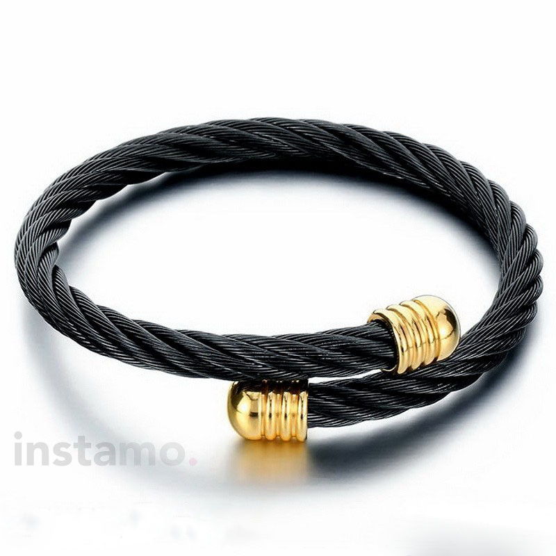 Pánský náramek z oceli černý kabel-312301-320