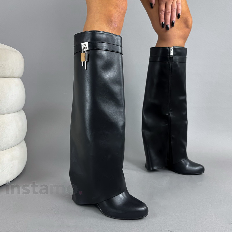 Černé vysoké kozačky na platformě-323461-31