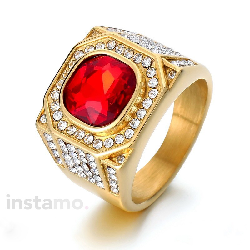 Pánský pozlacený prsten s červeným kamenem-315807-33