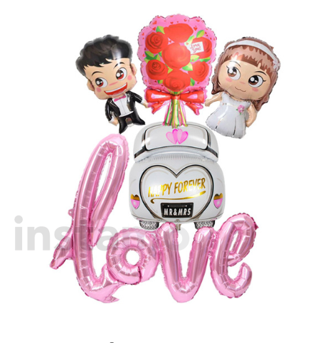 Set novomanželé + růžový balón LOVE-161025-31