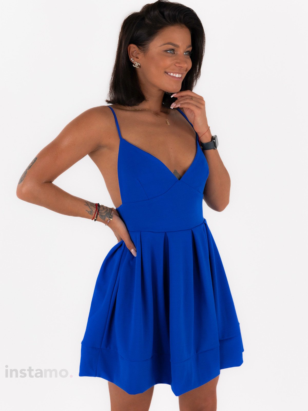 Modré krátké šaty na ramínky-270328-33