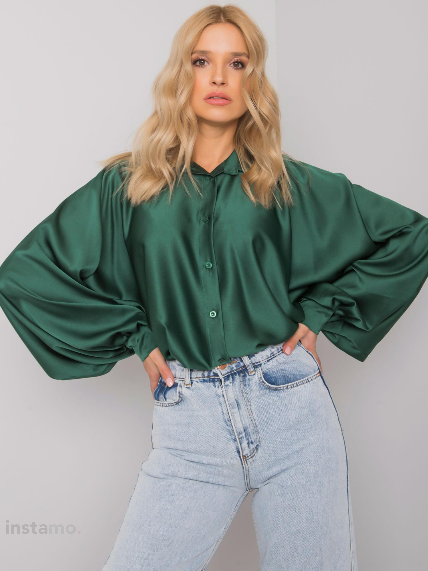 Zelená oversize saténová košile-265650-34