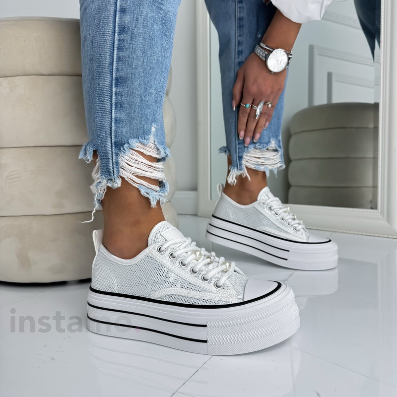 Bílé flitrované tenisky na platformě-324977-31