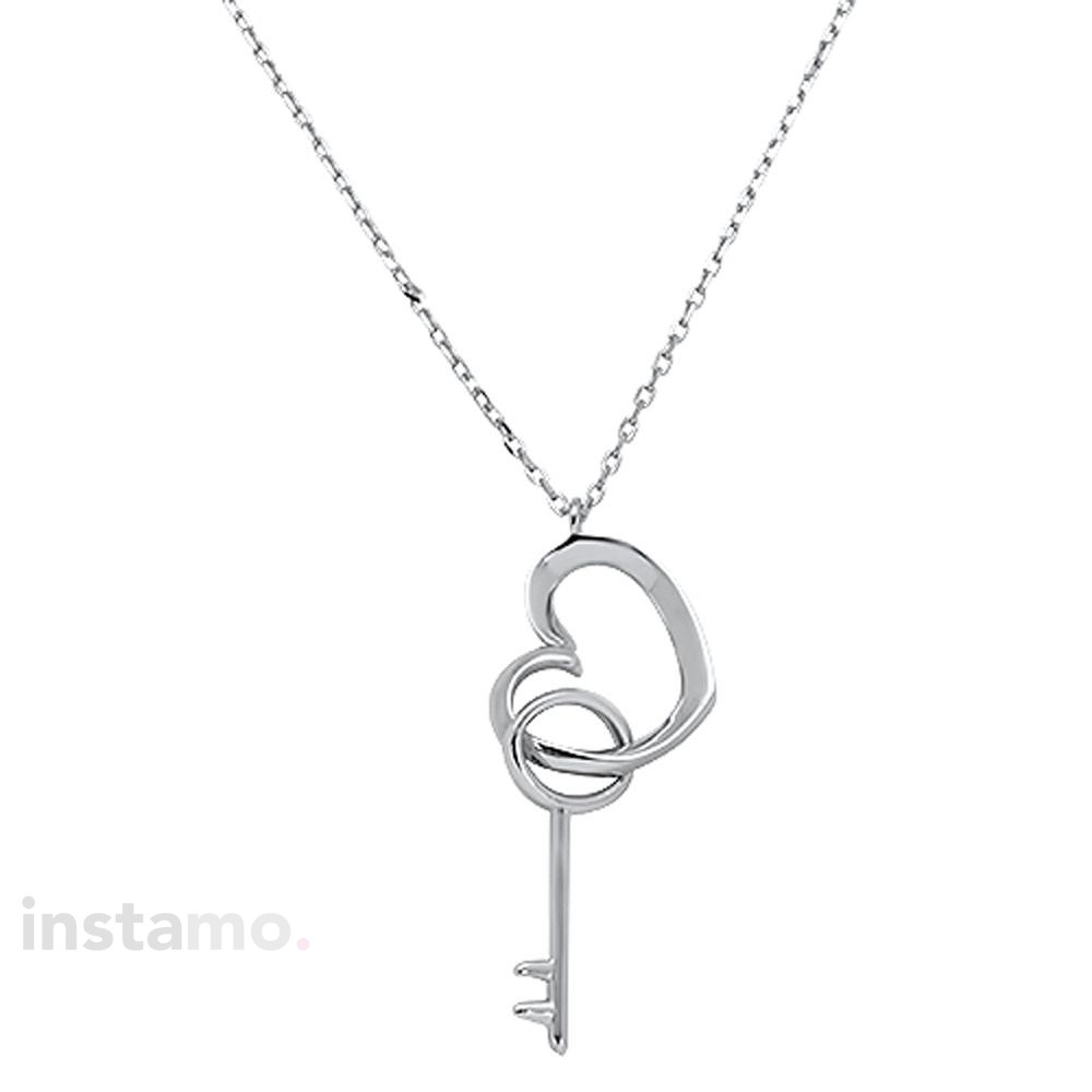 Dámský stříbrný náhrdelník srdíčko a klíč-257340-34