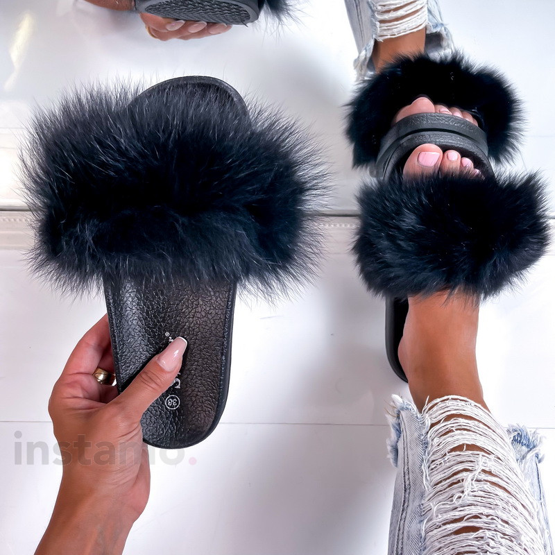 Černé pantofle s pravou kožešinou-284169-33