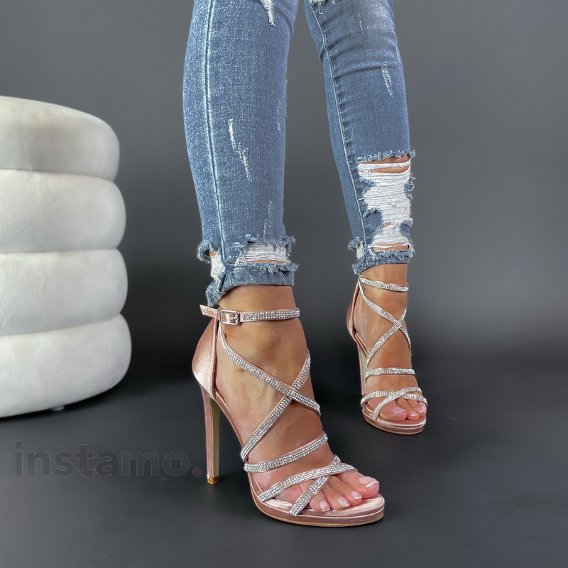 Béžové sandále na podpatku s kamínky-298265-33