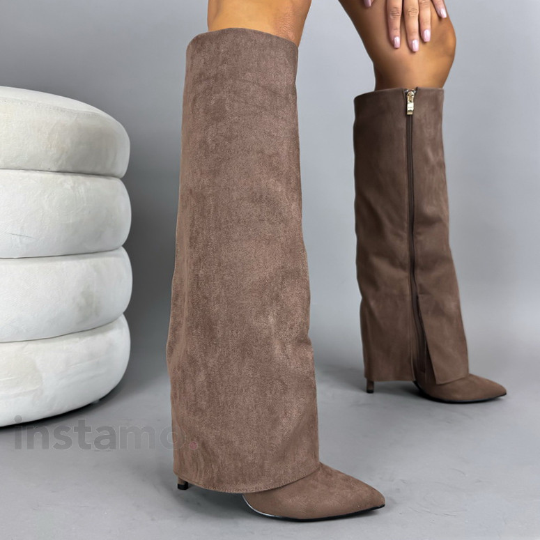 Tmavě hnědé vysoké kozačky-322596-35